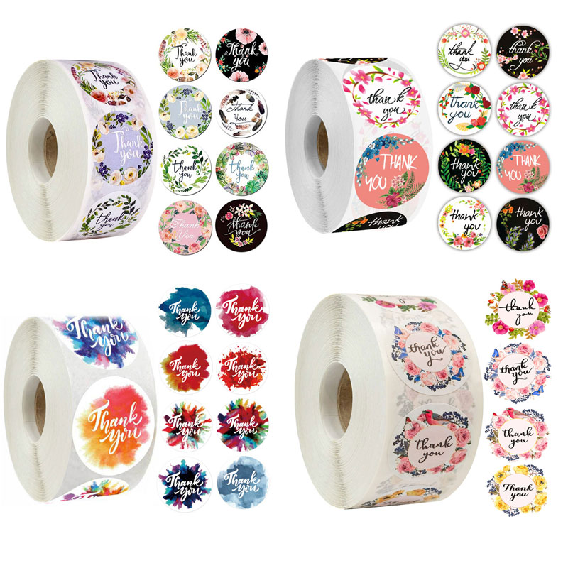 

1inch Different Style Flower Heart Thank You Stickers Seal Label DIY Gift Decoration Baking Wedding Package Envelope Decor