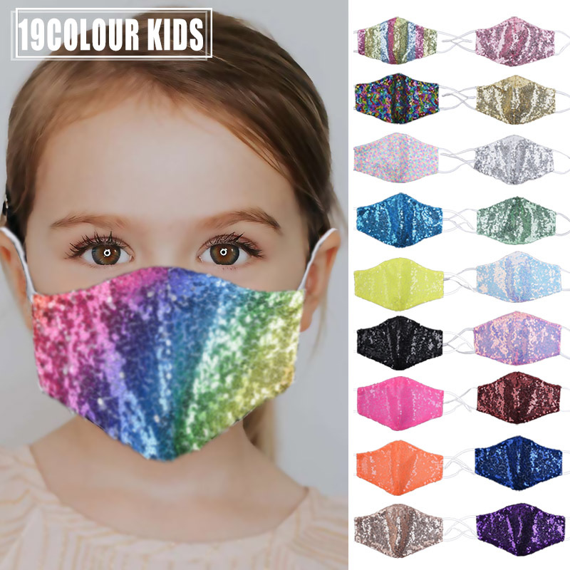 

For Alduts and Kids Bling 3D Sequins Mask Washable Reusable Face Care Shield Sun Rainbow Color Gold Elbow Shiny Face Cover Designer Masks, Remark the color number