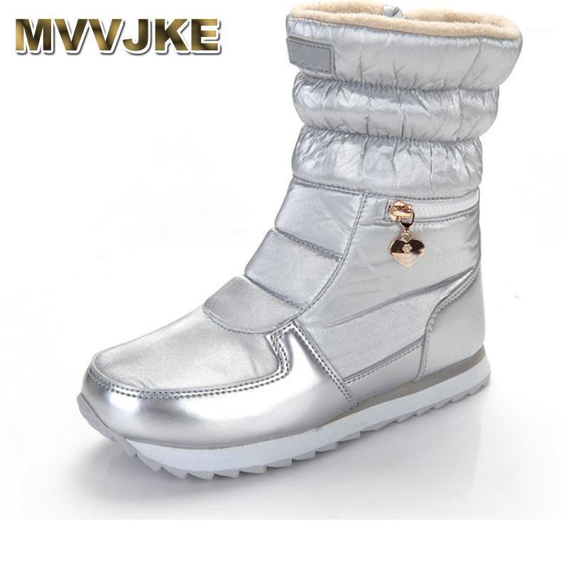 

MVVJKE 2020 New style women boots fashion silver winter boots warm snow Brand shining shoes solid standard fr1