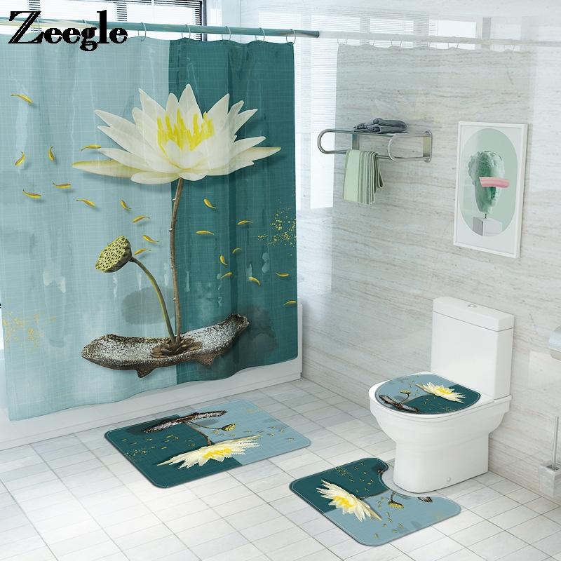 

Floral Bath Mat and Shower Curtain Set Microfiber Bathroom Mat Set Absorbent Toilet Floor Carpet Bath Foot