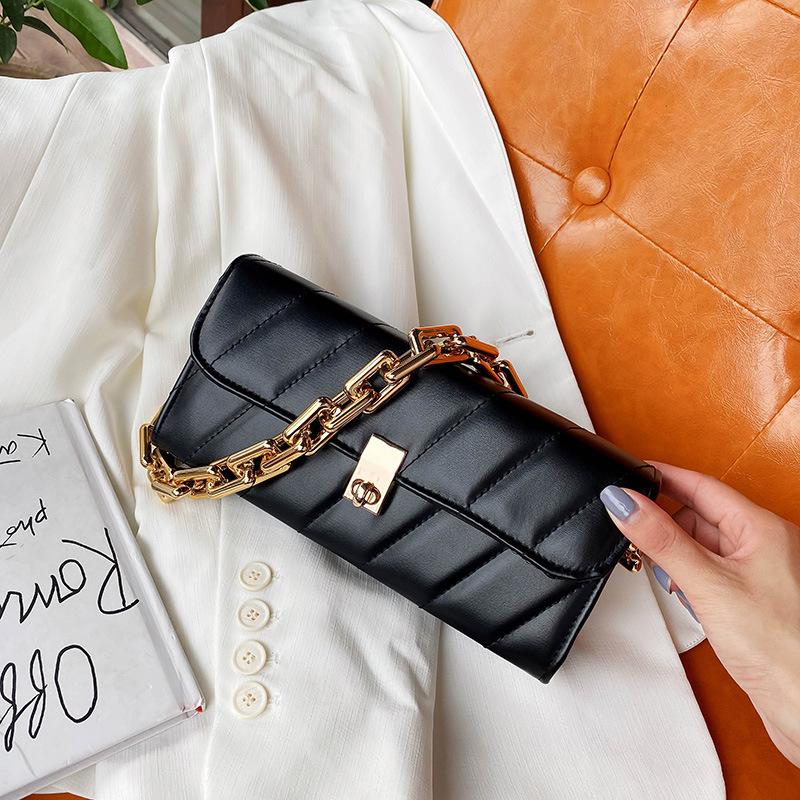 

New Women's Shoulder Bag Gold Chain Square Underarm Bag Purse Luxury Ladies Messenger Girls Gift Outing Daily Outing, Black