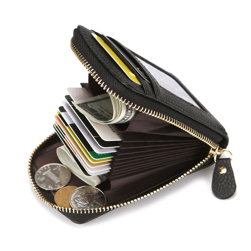 

Women Lady PU Leather Organ Id Card Holder Business Bank Card Box Men Credit Passport Rfid Mini Coin Purse Wallet Organizer Bag, Black