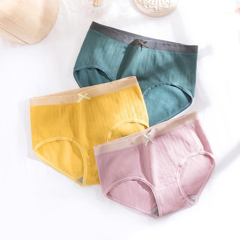 

3pcs Cotton Panties Set Antibacterial Women Briefs Underwear Mid Rise Ladies Plus Size Underwear BuLifter Seamless1, Red yellow green