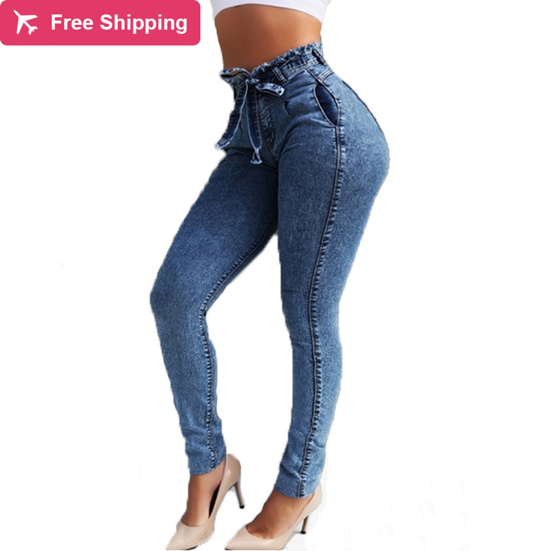 

Women' jean cigarette, vintage jeans nice for girls casual pants with high waist, Dark blue