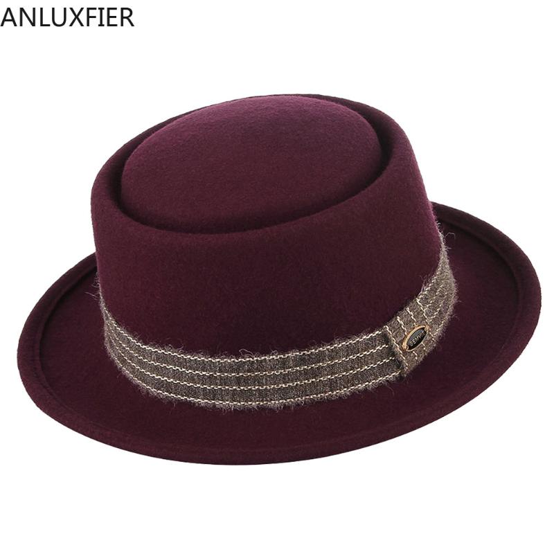 

H7211 Winter Men Wool Fedoras Hat Adult Male British Striped Decoration Fedora Cap Dome Elegant Fashion Party Hats, Green