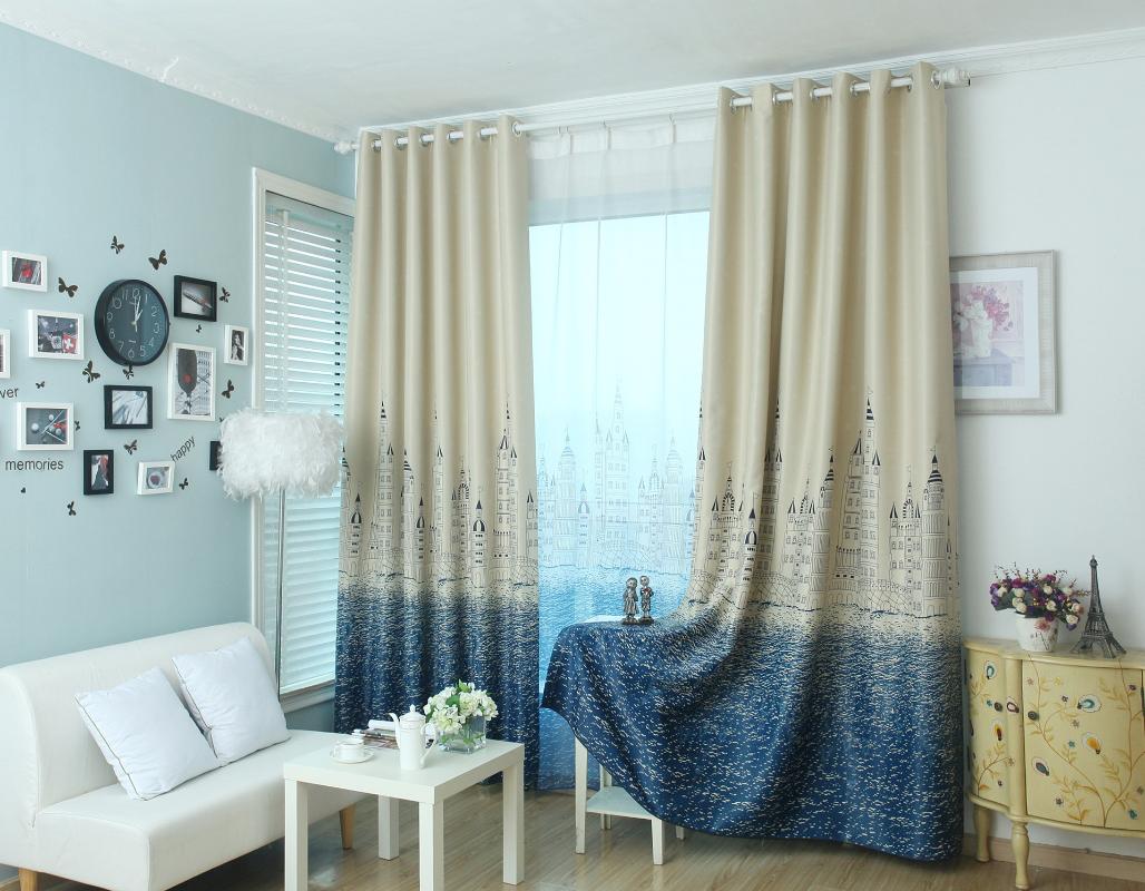 

Blue Castle Printed Full Shade Curtains for Living Dining Room Bedroom, Tulle