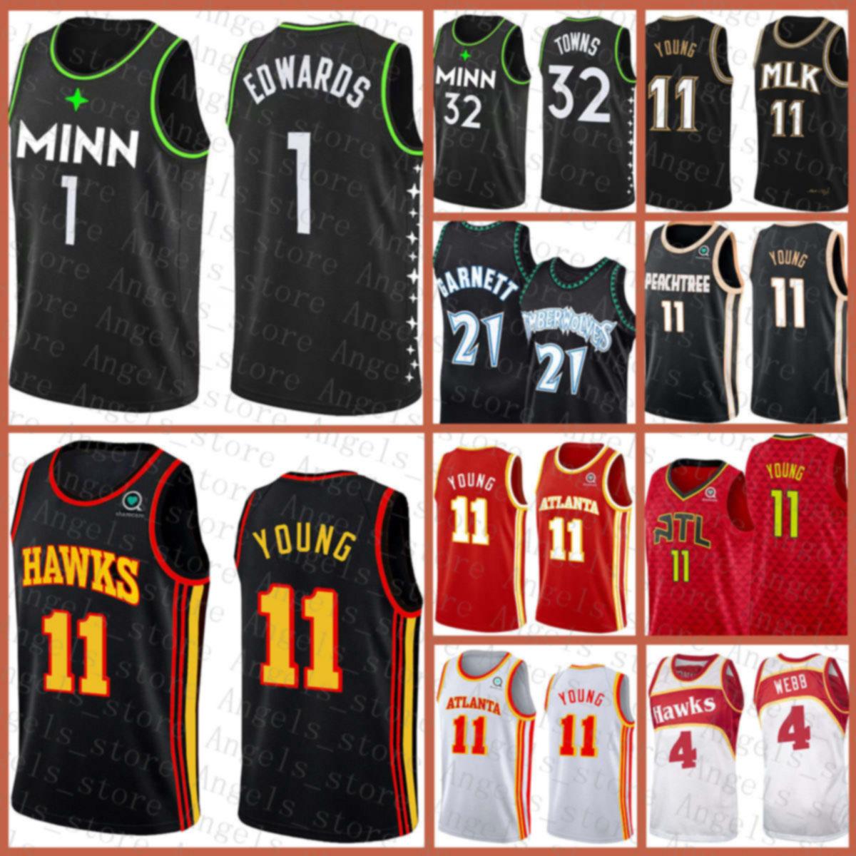 

1 Edwards Karl-Anthony 32 Towns 21 Garnett Trae 11 Young Spud 4 Webb MinnesotaTimberwolvesAtlantaHawkBasketball Jersey Red, Black;red