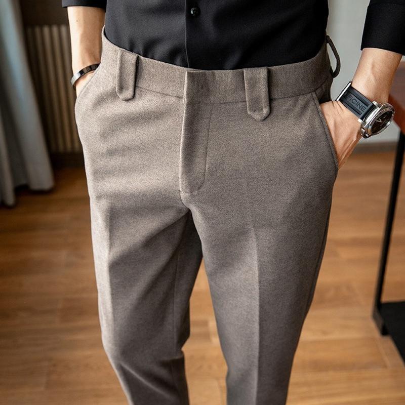 

Men's Pants Korean Fashion Men Casual Slim Fit Work Tousers 9 Part Ankle Length Skinny Trousers Streetwear Slacks Pleated, Black