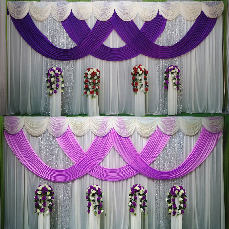 

3*6m (10*20ft) colorful backdrop church Stage Curtain with Sequins Backdrops with Swags Ice Silk Wedding Party Stage Decoration