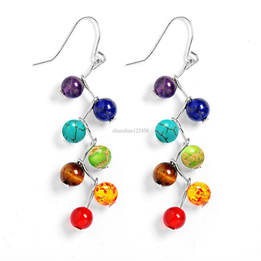 

Natural Stone Yoga Chakra Earrings women Yoga Earrings Regalite Chandelier Dangle Fashion Jewelry Will and Sandy Drop Ship