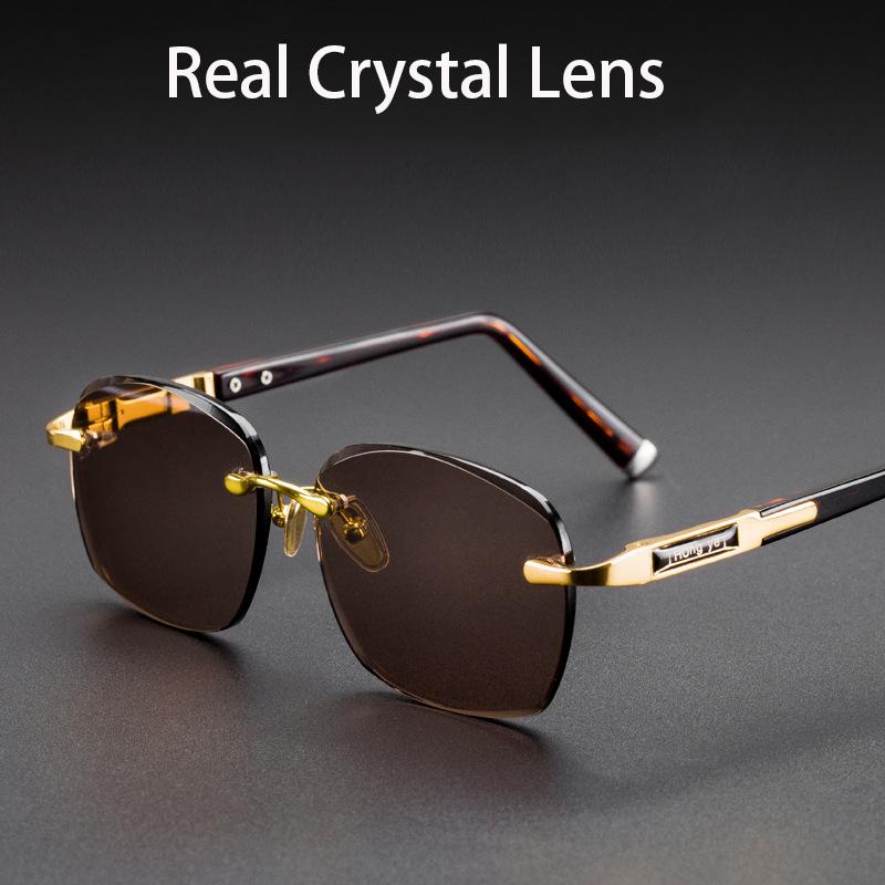

Sunglasses Evove Glass Male Rimless Glasses Men Real Crystal Brown Lens Anti Scratch Heavy Dark Color Reflection UV400