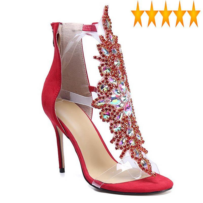 

Sandals Women Evening Party Dress Luxury Diamonds Runway Stiletto Office Ladies Zipper High Heel Sandal Real Leather Shoes, Black