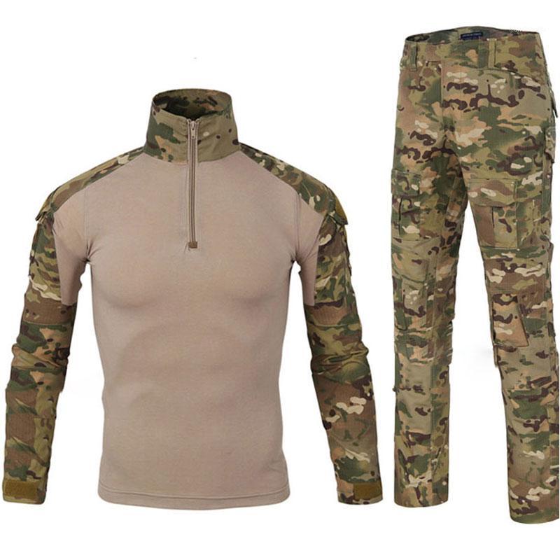 

Tactical Hunting Clothes Camouflage Uniform Suits Outdoor Training Camping Cycling Combat T Shirt Pants Frog Tracksuit1, Tricolor desert
