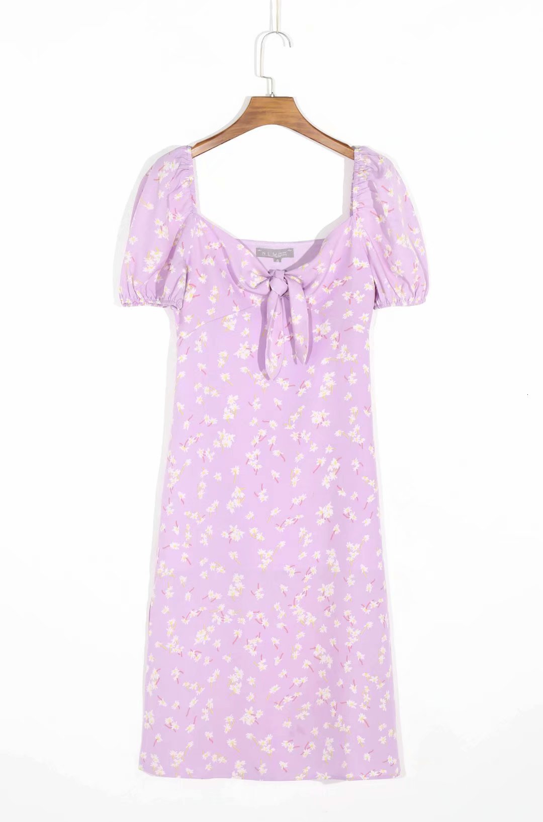 

2021 New 864 Autumn European and American Women's Purple Flower Short Sleeve Printing Factory Wholesale Pojy, See chart