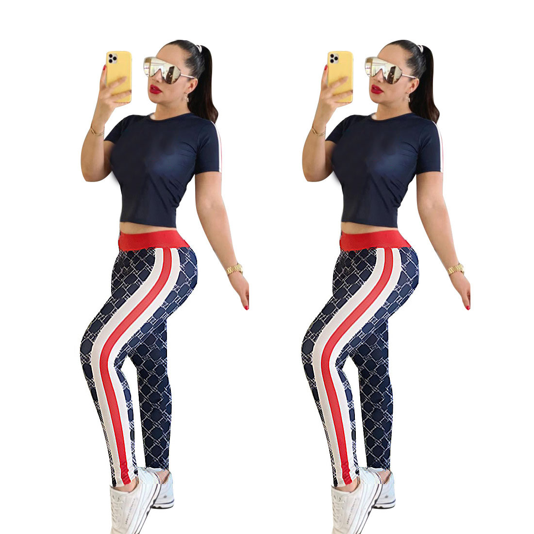 

Two Piece Set Designer 2022 Summer Casual Tracksuit For Women O-Neck Short Sleeve 2 piece short Sets Outfits Sportwear, White
