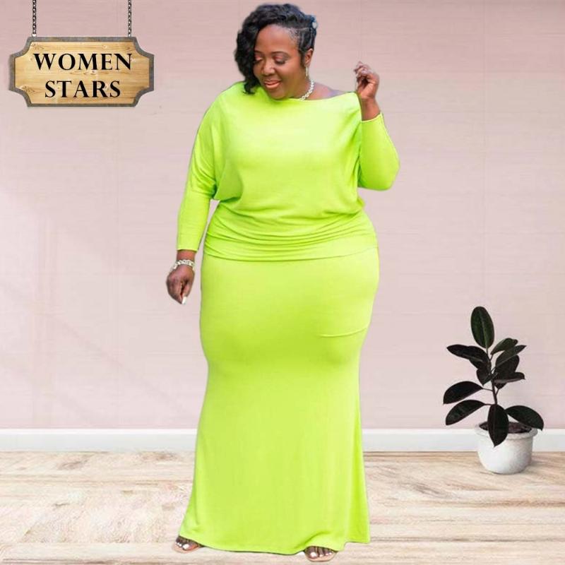 

Plus Size Dresses Maxi For Women Fall Clothing Casual Solid Long Sleeve Stretch Loose Elegant Dress 2022 Wholesale Drop, Black