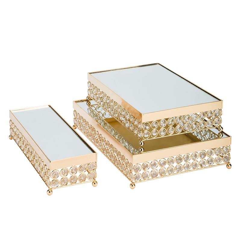

Other Bakeware Gold Rectangle Cake Tray Crystal Cupcake Plate Wedding Table Accessory Party Decoration Tools For Dessert
