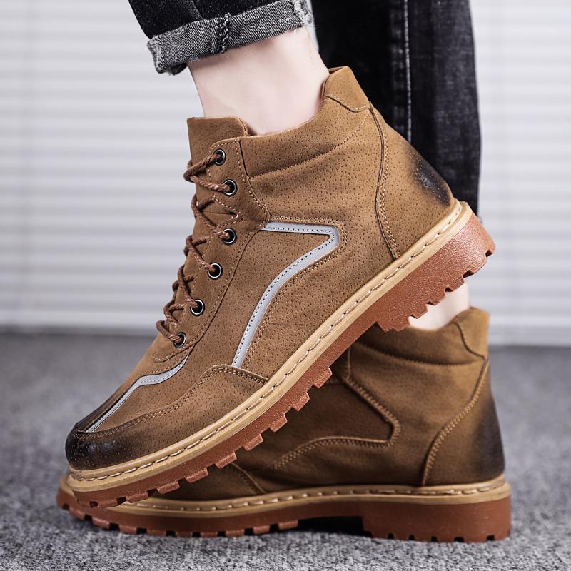 

Catwalk Style Men Boots Winter Safety Work Boots Leather Increase Men Shoes Warm Cottom Ankle Snow Man Casual Shoes1, Black