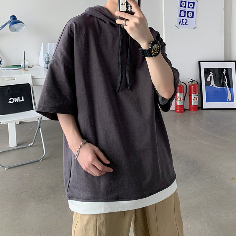 

2021 The New Male Sweatshirt Color Short Sleeve Comfortable Fine Sweater Breathable Cotton Outerwear Hoodie High Quality Jzk1, Gray