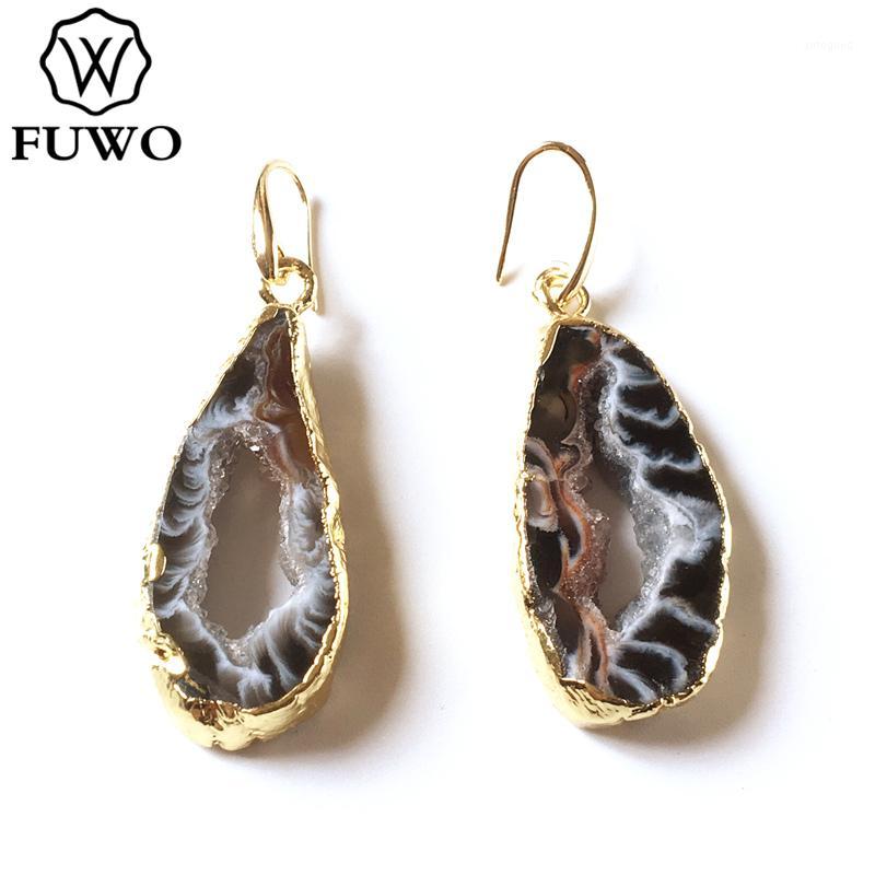 

Dangle & Chandelier FUWO Female Elegant Geode Slice Drop Earrings Irregular Natural Agates Quartz Gold Jewelry Wholesale ER2531
