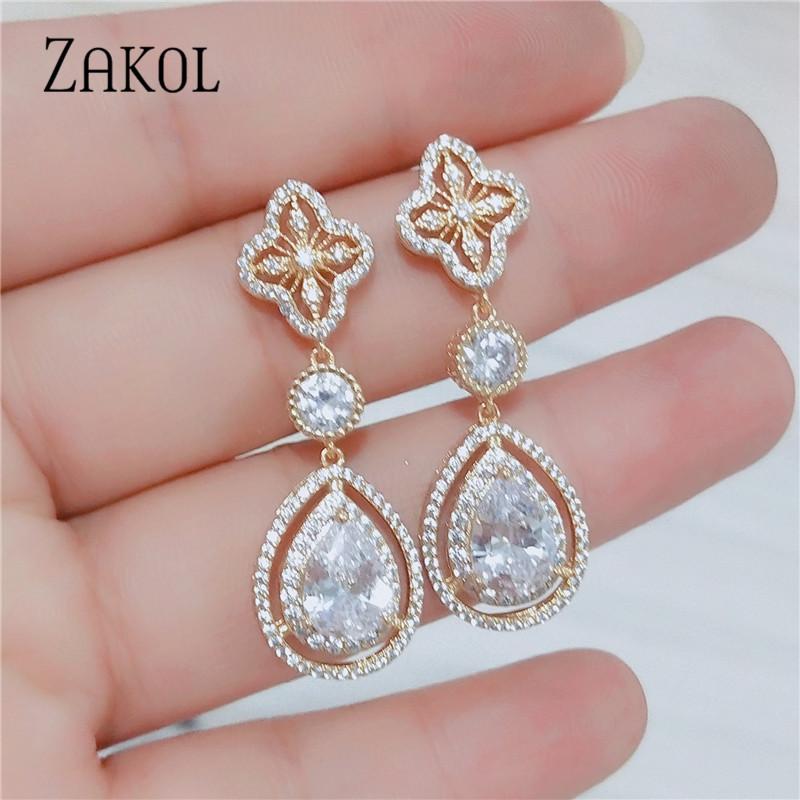 

Dangle & Chandelier ZAKOL Wholesale Price Luxury 6 Color Shiny Water Drop Cubic Zirconia Earrings For Women Engagement Wedding Jewelry Gift