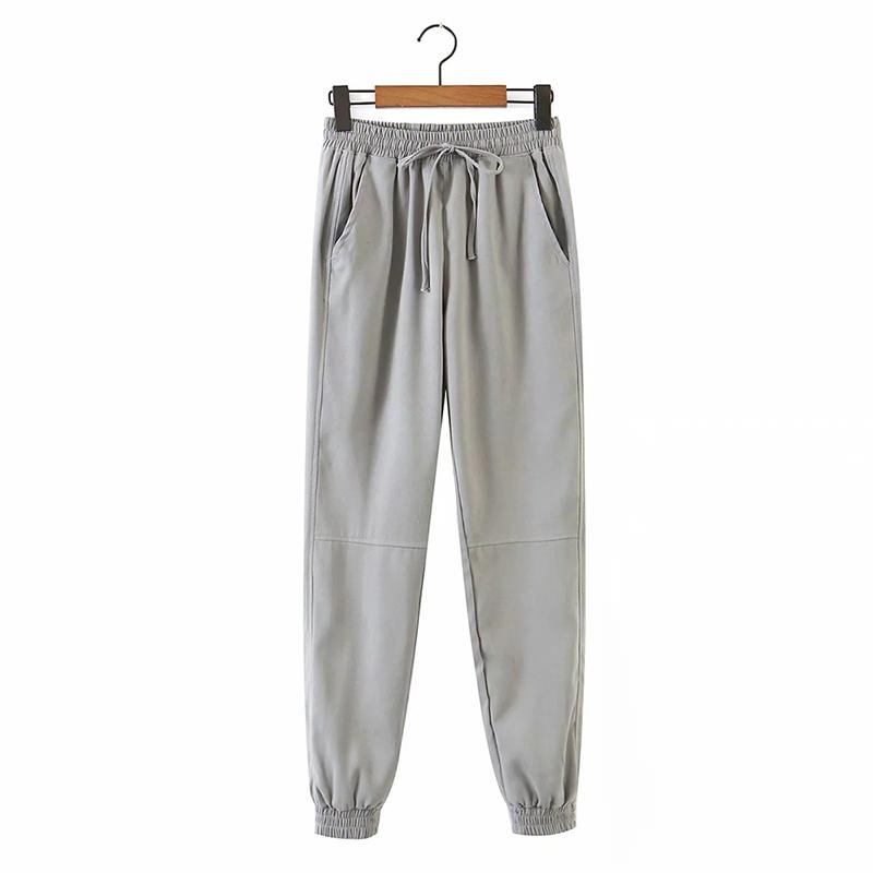 

Women New Solid Color Elastic Band Placket Trouser Leg Elastic Trousers Female Simplicity Long Track Pants, As picture