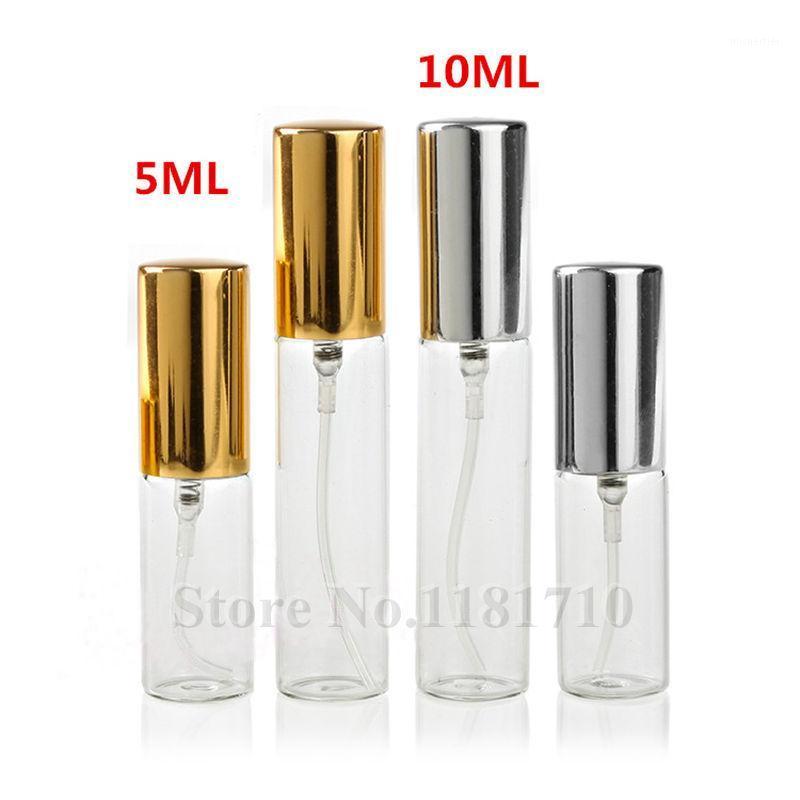 

SAMBETTE 50pcs 5ML 10ML Transparent Thin Glass Spray Bottle Sample Glass Vials Portable Mini Perfume Atomizer Gold Silver Cap1