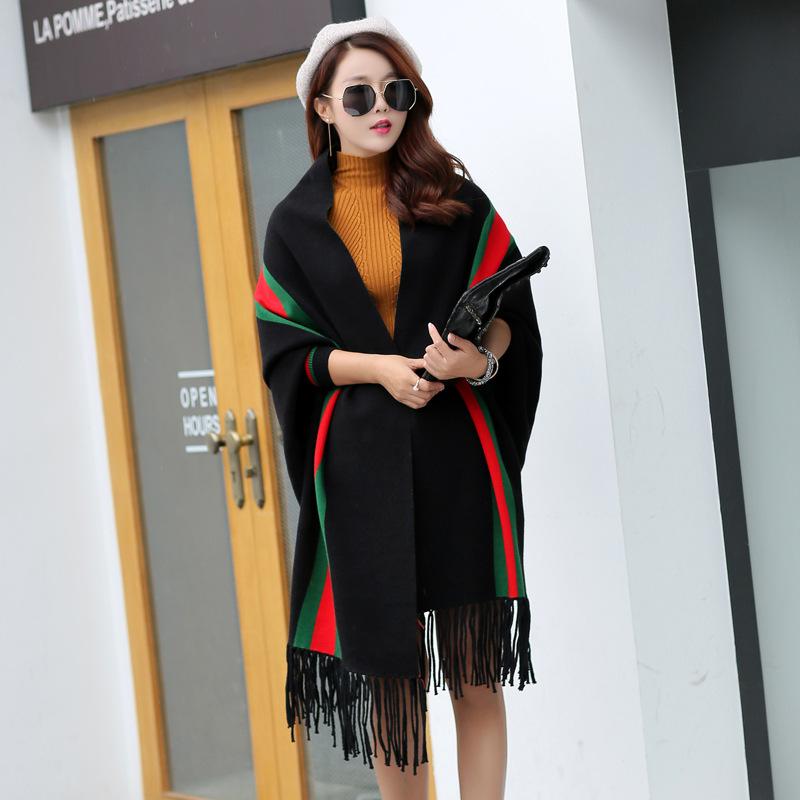 

Cape shawl scarf thickened autumn and winter women's cashmere cape coat with sleeve long double face