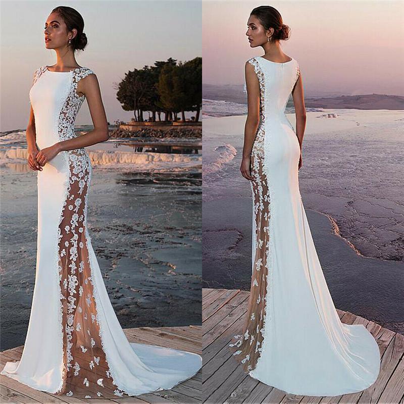 

Casual Dresses Fashion Slim Solid Ball Women Dress Prom Elegant Formal Party Wedding Lace Bridesmaid Gown Summer Clothes, White