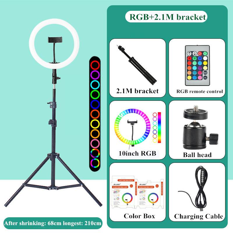 

10 Inch Rgb Video Light 16Colors Rgb Ring Lamp For Phone With Remote Camera Studio Large Light Led 48" Stand 160Cm For Youtuber