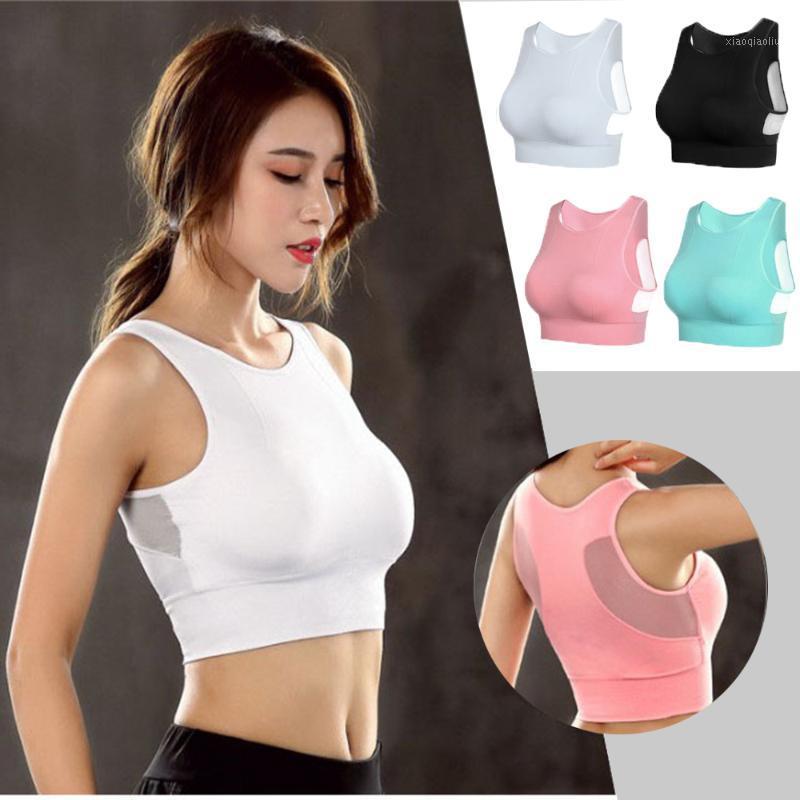 

New Solid Color Breathable Seamless Women Sport Bra Shockproof Athletic Underwear Padded Running Gym Fitness Yoga Vest Mesh Tank1, Black