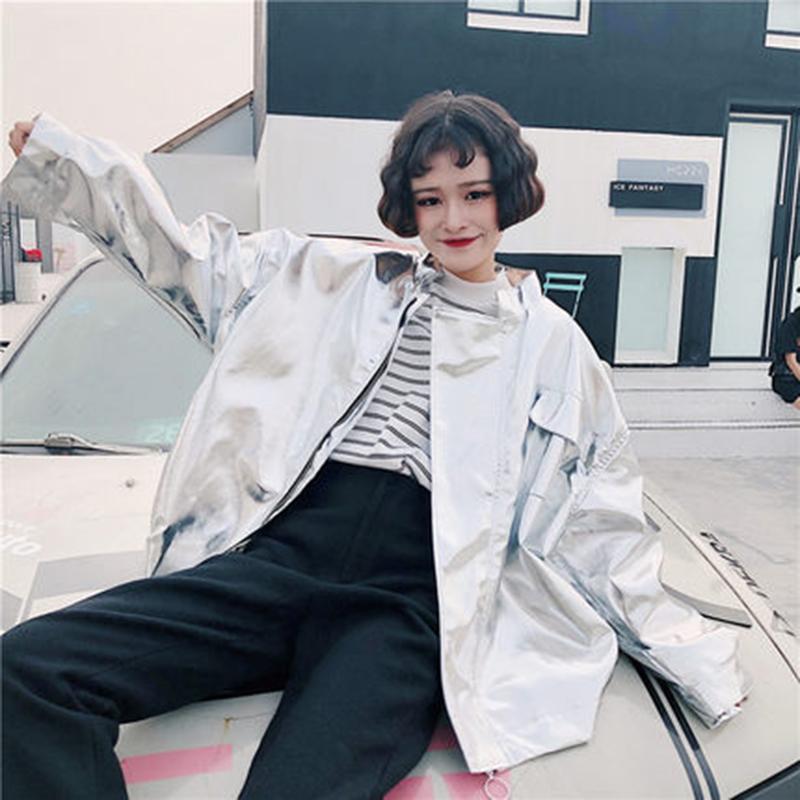 

Women Spring Jacket Parka 2020 Korean Loose BF Baseball Female Coats Outwear Windbreaker Basic Tops Jackets Students Wear LX56, Silver