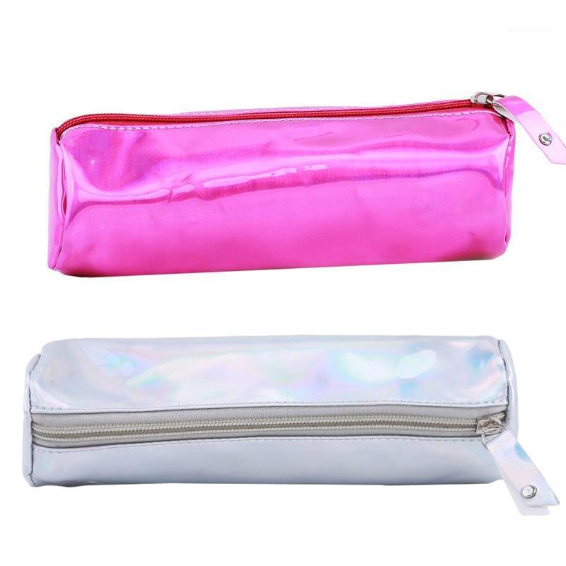 

1PC Fashion Women Cosmetic Bag Laser Portable Durable Case Large Capacity Zip Makeup Box Solid Color Simple Makeup Pouch1, Silver