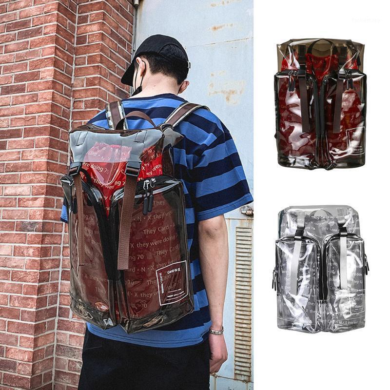 

2020 NEW Backpack women Fashion Men Women Transparent Capacity Letter Student Backpack Travel Couple Bag mochila feminina1, Red