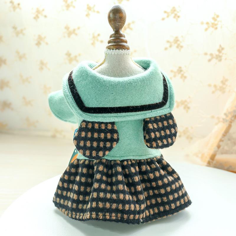 

New Style Pet Clothes Teddy Bichon Pomeranian Dog Cute Bear Ear Fold-down Collar ni zi qun Manufacturers Direct Selling on Behal, Bear ear fold down collar dress