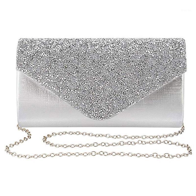 

2020 new women's dinner bag dress bag rhinestone clutch portable banquet chain messenger diamond dinner1, Silver