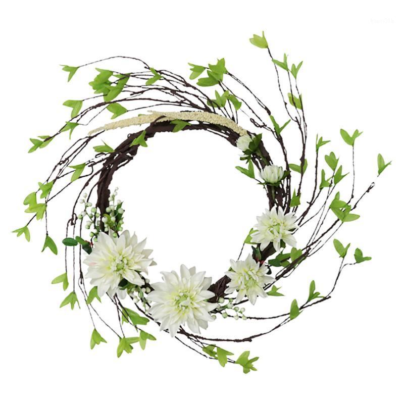 

1Pc Artificial Dahlia Hanging Wreath Festival Garland Wall Dangling Decor(Green)1
