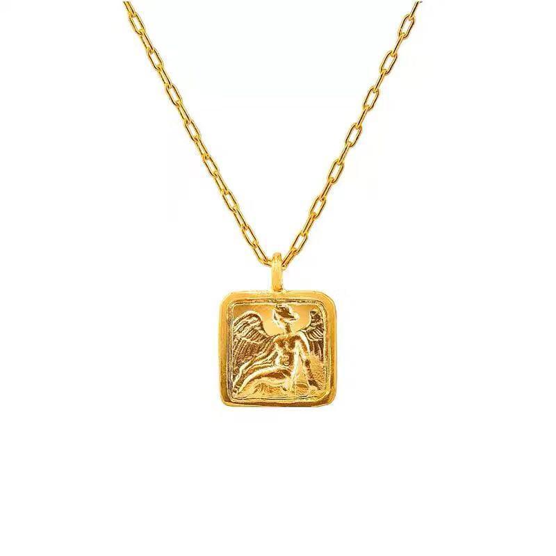 

Pendant Necklaces French Fashion Necklace Designer's Work Trendsetter Square Gold Filled Bird Coin Choker