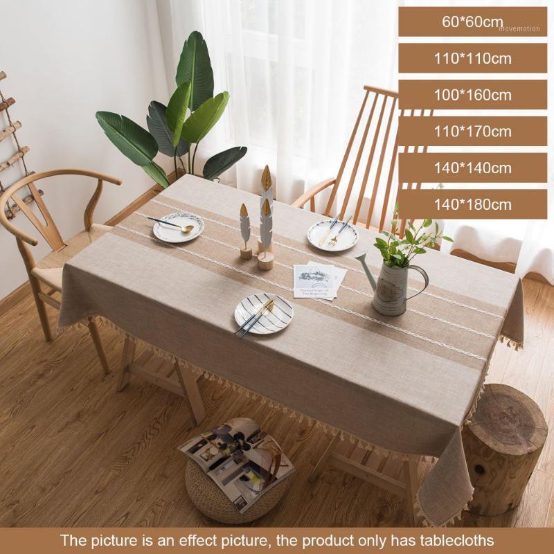 

Lace Cotton and Linen Tablecloth Tassel Rectangle Lace Edge Tablecloth Wedding Dustproof Home Textiles1, Brown