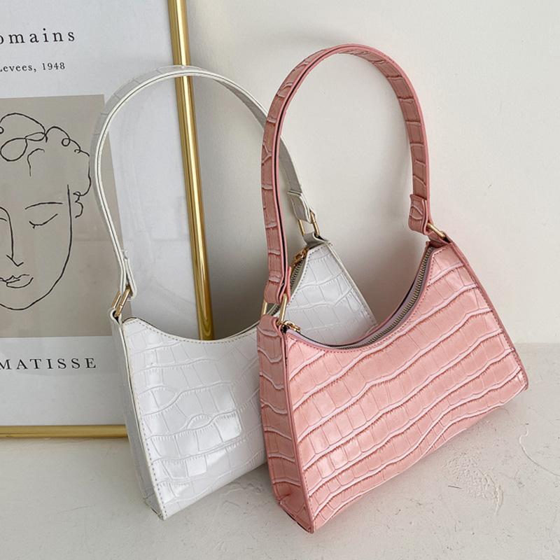 

Retro Alligator Pattern Small Shoulder Bags For Women 2021 Casual PU Leather Underarm Bags Female Handbags Solid Casual, White