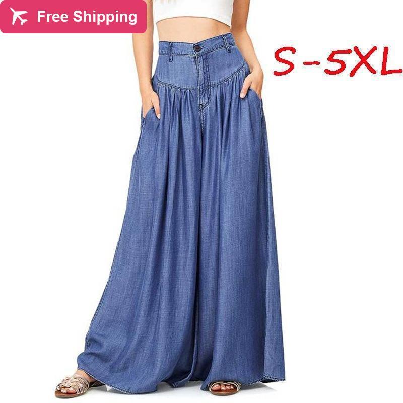 

Women' jeans, pleated, broad leg, for the summer of 2019, boho 5xl style, Blue