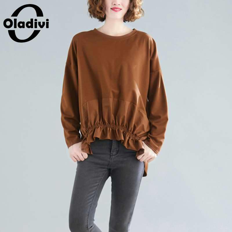 

Oladivi Plus Size Women Casual Loose Shirt Korean Style Tee Shirts Femme Blusa Ladies Fashion Blouses Top Tunic 6XL 5XL 4XL 3XL, Coffee