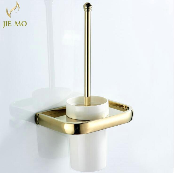 

Gold Brass toilet brush holder with ceramic cup household products bath decoration JM-FZG1, Golden color