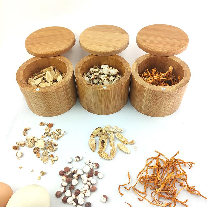 

bamboo round salt box with magnet Kitchen Bamboo Jar Can Container used for or Coffee or Sugar