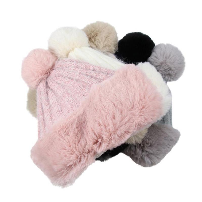 

Women Plush Mongolian Hat Faux Fur Knitted Beanie Hat Wool Mongolian Plush Winter Thick Fashion Pompom Warm Casual R2U6