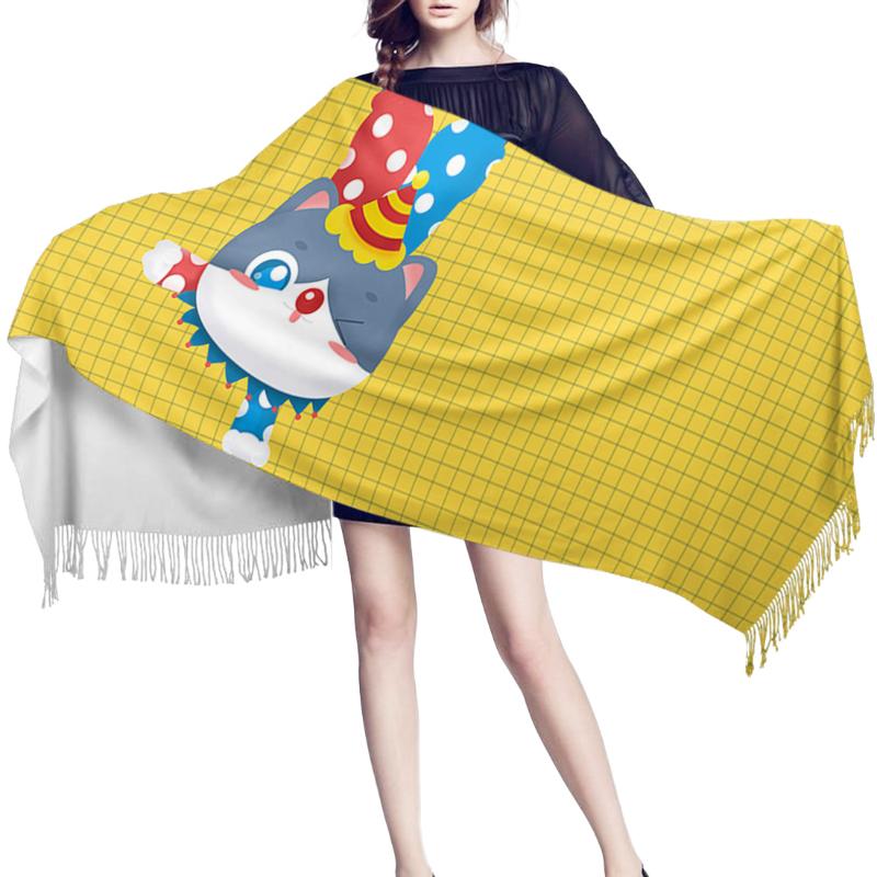 

Scarves Women Cashmere Scarf Thin Lady April Fools Handstand Clown Cat Shawls And Wraps Female Hijab Long Head
