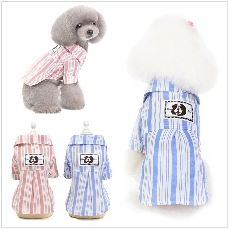 

Cartoon Striped Dog Clothes Lapel Two-legged Shirt for Dogs Soft Spring Autumn New Bichon Puppy Clothing Print Pink Girls Ropa, Sss-6
