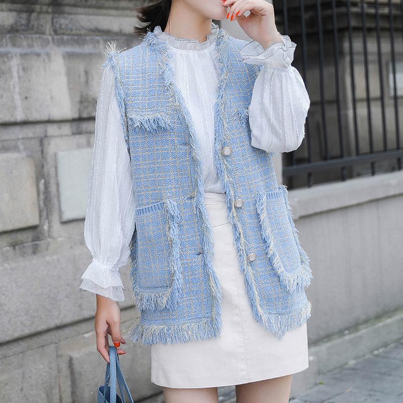 

2021 Spring Autumn Women' Vest Small Thin Loose Waistcoat Ladies Fashion Cardigan Outwear Solid Color Sky Blue Vests Y178, Heise