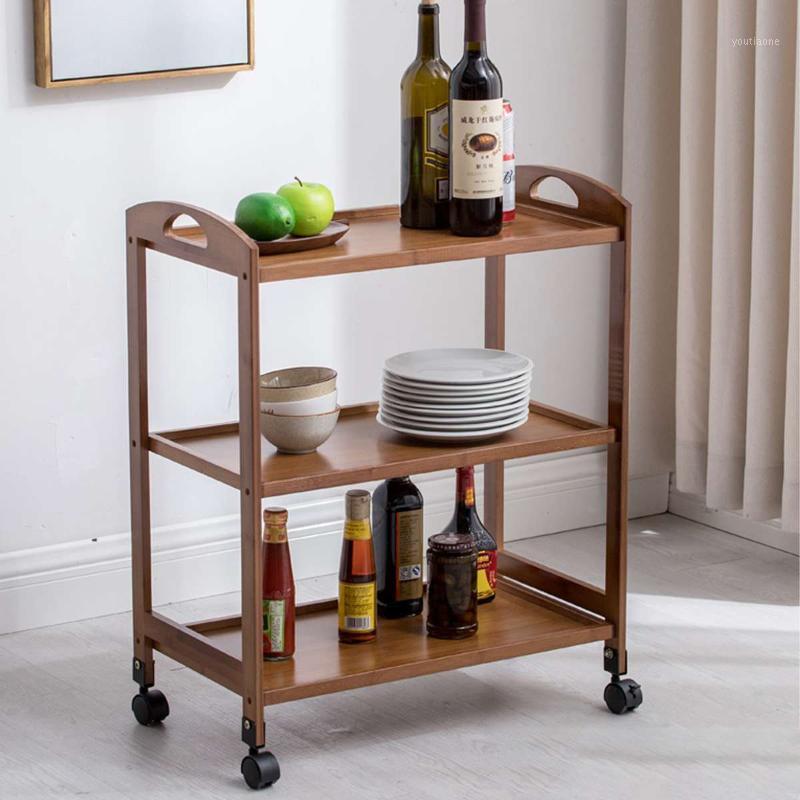 

Kitchen Cart Island Rolling Storage Rack Holder Home Dining Wooden Trolley Shelves Stand Modern Cabinet Organizer 2-Tier/3-Tier1