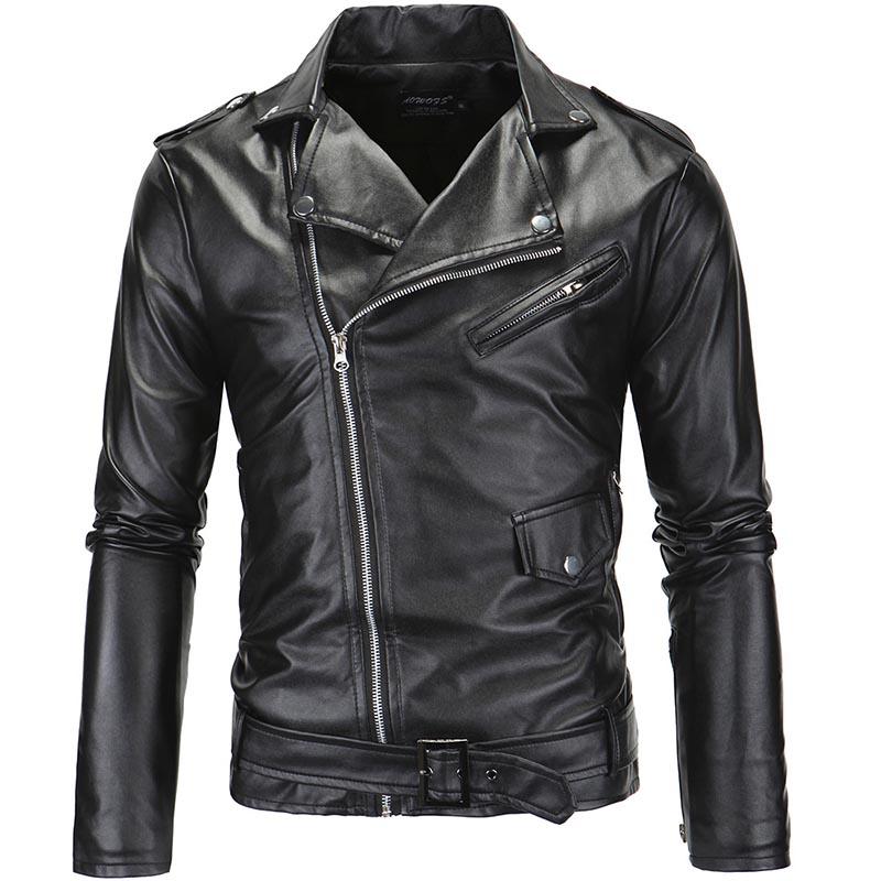

Mcikkny Men's Punk Leather Jackets Black Casual Motorcycle Leather Jacket Slim Fit Biker Coats For Male